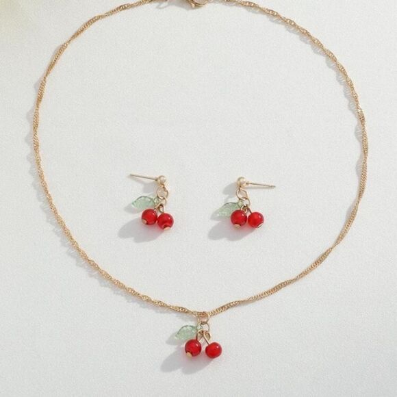 3for$20 NEW 3pcs/set Delicate Cherry  Peanut Necklace Earring Sets - Picture 4 of 5
